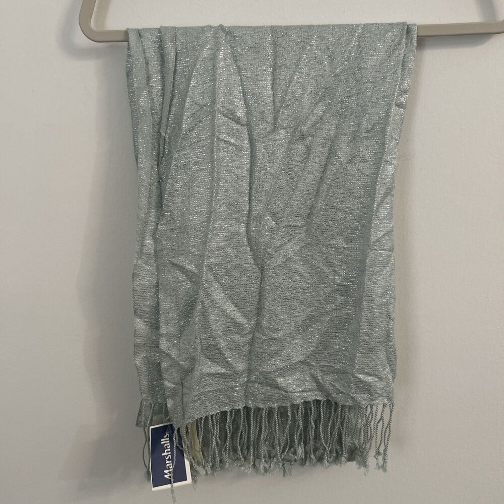 Collection 18 Mint Green Metallic Shimmer Scarf Fringe NWT - Picture 2 of 4